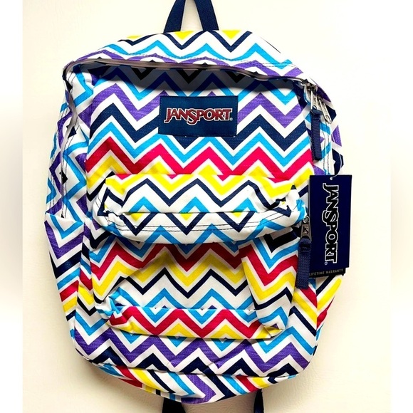 chevron stripe jansport backpack Big Student Easy access external tablet pocket fits up to a 10 inch tablet Jansport Super Sneak Chevron Backpack